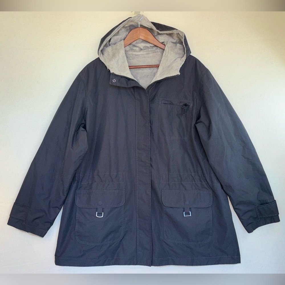 NATURAL REFLECTIONS Women's Black Rain Coat Jacket Reversible Hooded Warm 1X